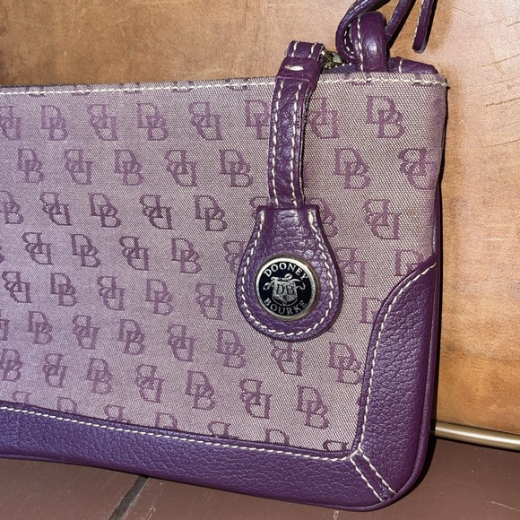 Dooney & Bourke Vtg Slim Small Red Canvas Monogram  Bag w/ Leather Trim - Picture 2 of 10